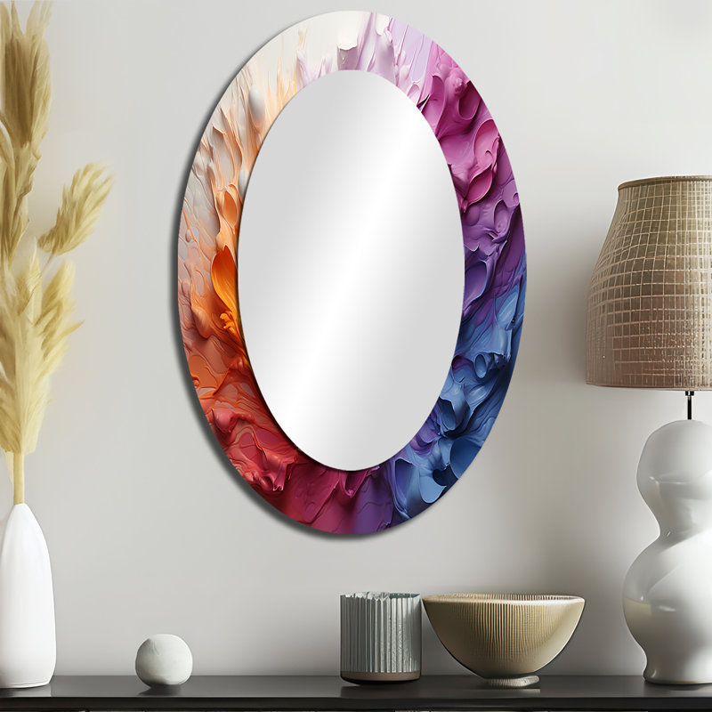 Coloré blanc arc-en-ciel spirale I - grand miroir mural ovale sur métal, 36 po x 24 po