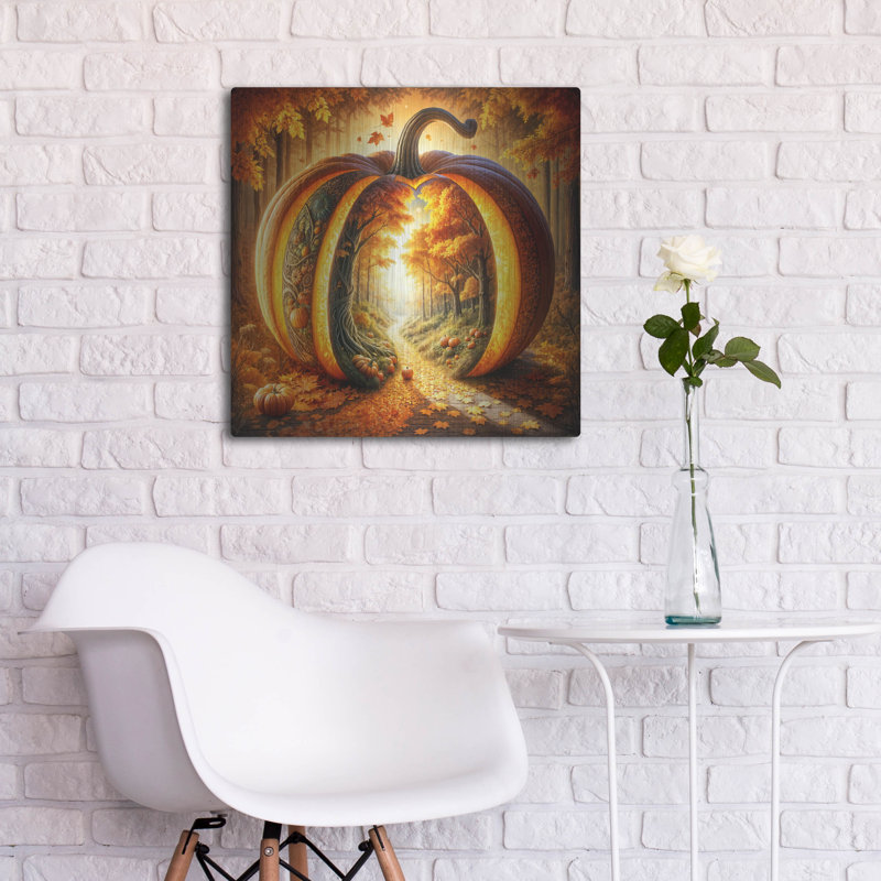 «Fall Landscape Pumpkin 1» par Rey Klimt, art mural en métal, 24 po x 24 po, H 24 po x l 24 po
