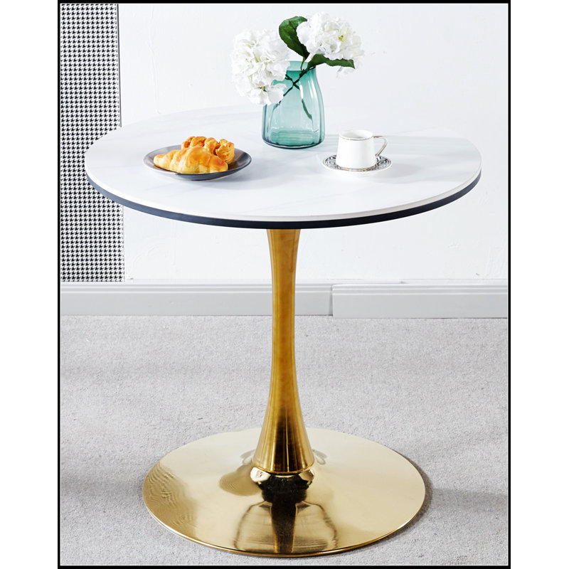 Table de salle à manger 31,5 "de style Mid-Century pour 2 à 4 personnes avec plateau rond en MDF GOLDEN ET BLANC
