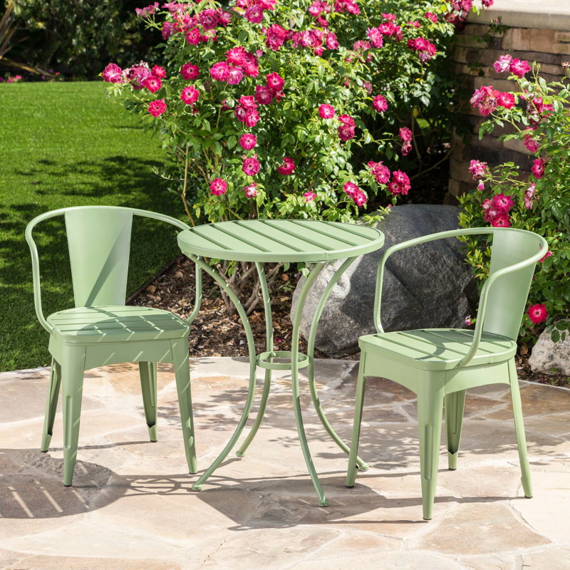 Ensemble de bistro 3 pièces en métal, extérieur, fer, fer, 24,21 po de hauteur, 16,25 po de profondeur, thermolaqué, 30 po et 18 po
