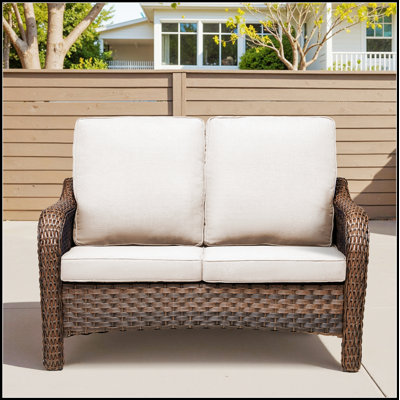 49.6 Inch PE Wicker Rattan Outdoor Furniture Couch, Patio Loveseat With Beige Deep Seat Cushions For Comfort And Style
