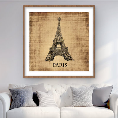 Eiffel Tower Illustration - Brown Livingroom Framed Print