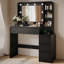 Meuble-lavabo noir moderne de 39 po avec miroir à DEL réglable 3 couleurs et station de charge multi-ports, 5 tiroirs et tablettes de rangement ouvertes-131076655