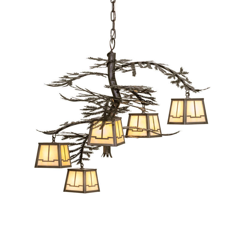 36" Wide Pine Branch Valley View 5 Light Chandelier