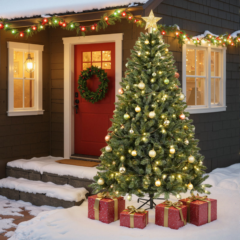 Arbre de Noël avec lumières DEL chaudes et support en métal robuste, H 7,5 pi