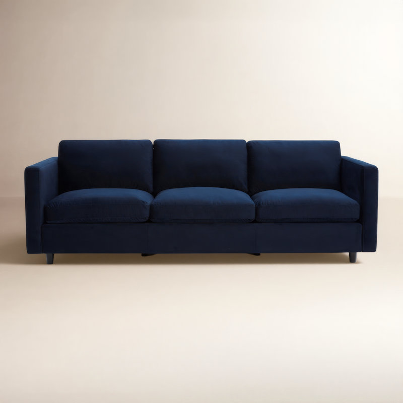 Fleetwood 100'' Upholstered Sofa, Navy Blue Tweed Velvet
