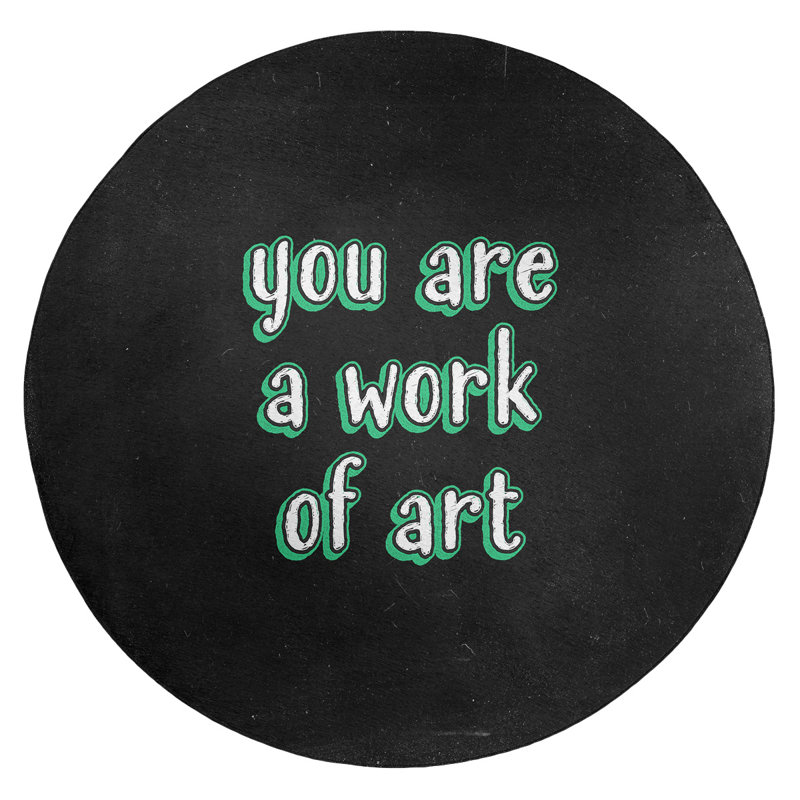 Tapis en poly-chenille style tableau noir work of art, Rond 5 pi