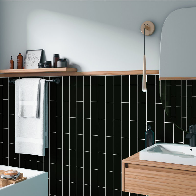 Color Beat Gloss 4'' W x 12'' L Ceramic Subway Singular Tile, Black