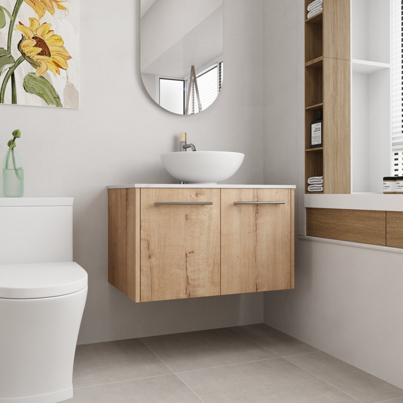 Meuble-lavabo flottant simple 30 po avec plateau en céramique Cordian