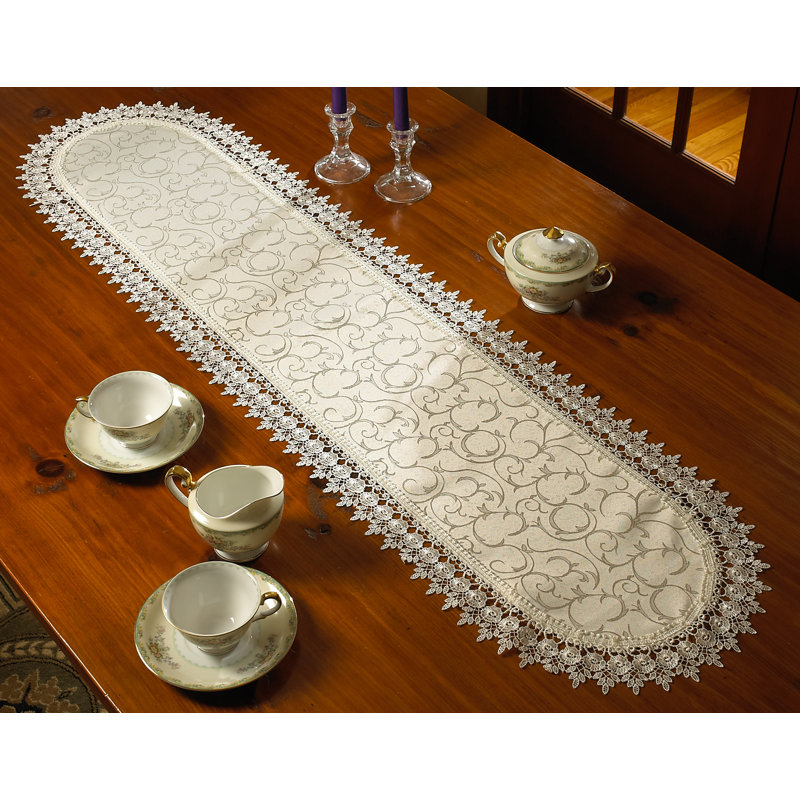 Quidong Floral Table Runner, Ivory, 54" L x 14" W
