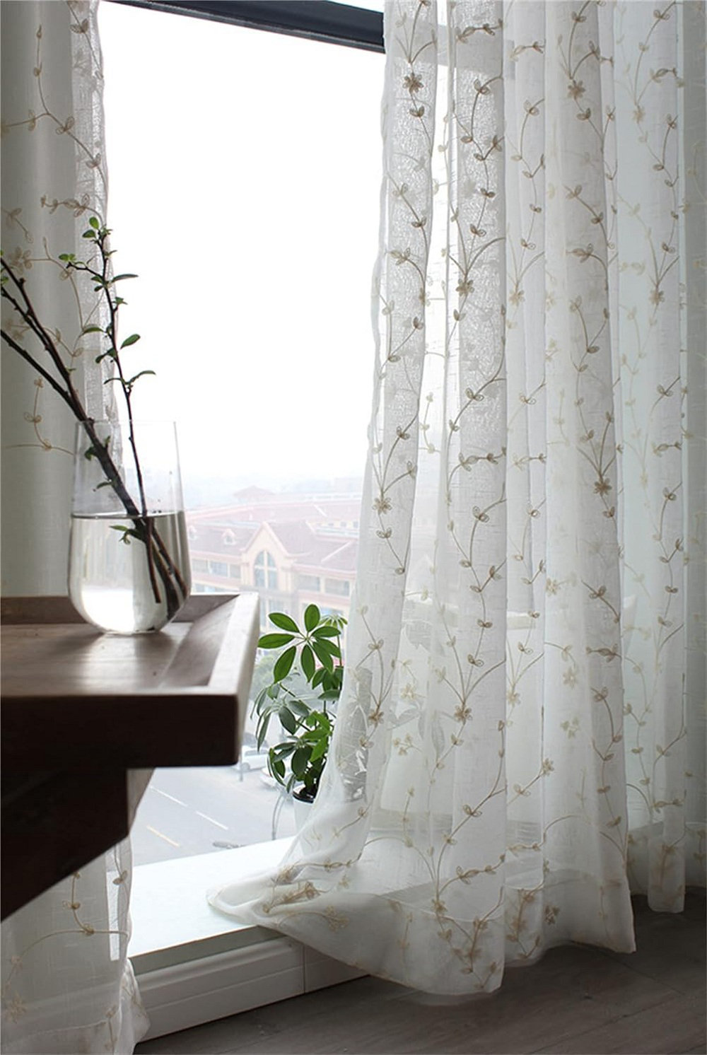 Red Barrel Studio Ranisav White Flower Sheer Curtains Rod Pocket Sheer ...