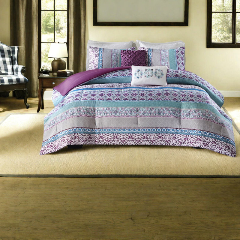 Ensembles de literie Chic Boho en polyester, imprimé mauve, pour une ambiance familiale