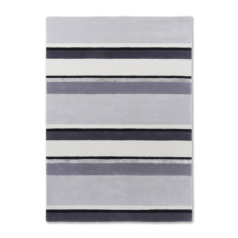 Tapis rayé rectangulaire en laine touffeté à la main gris anthracite, Rectangle 4 pi 7 po x 6 pi 7 po