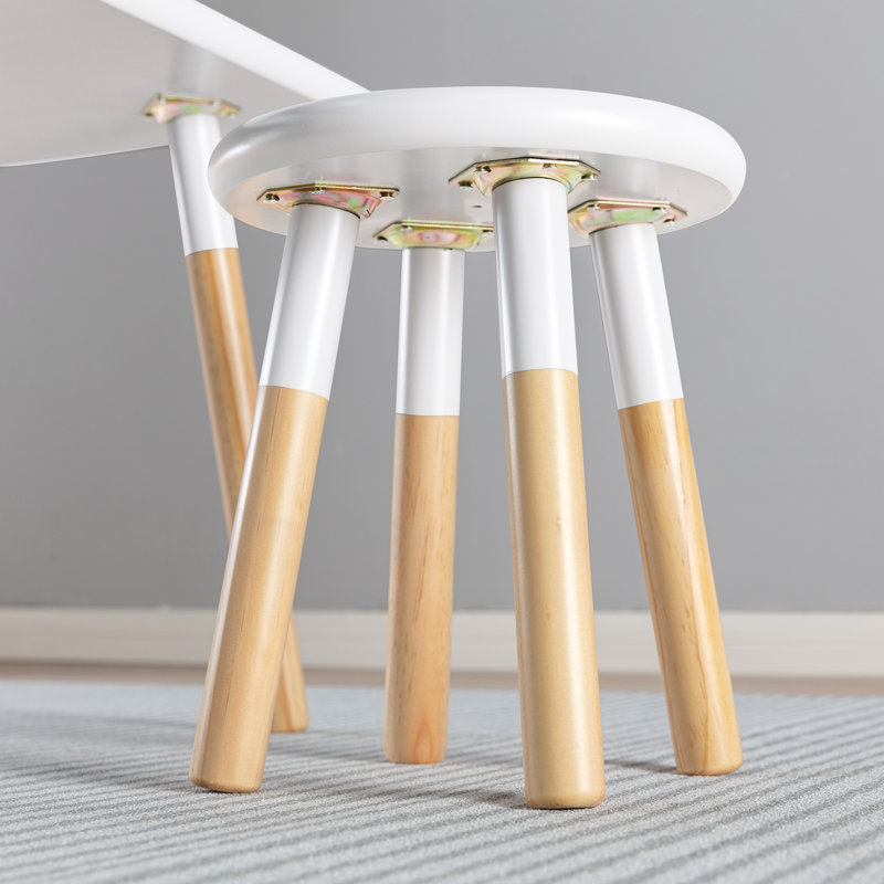 White and Natural Wood Kids Activity Table and Stool Set
