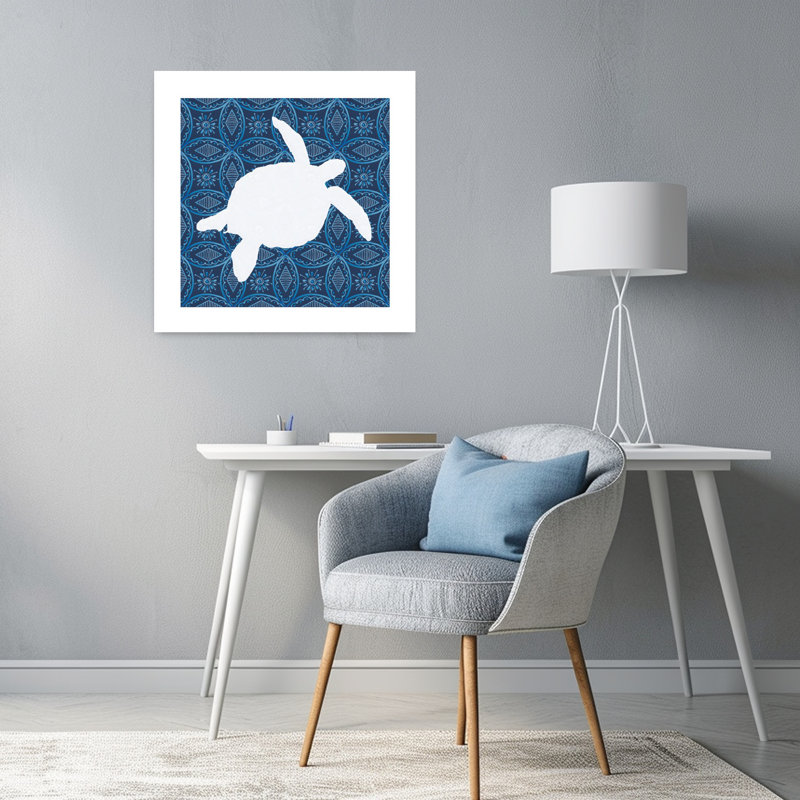 Art mural tortue de mer à motif géométrique contemporain et animal, H 24 po x l 24 po