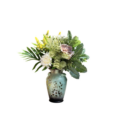 Fleurs artificielles dans un vase en céramique, décoration florale artificielle pour les centres de table