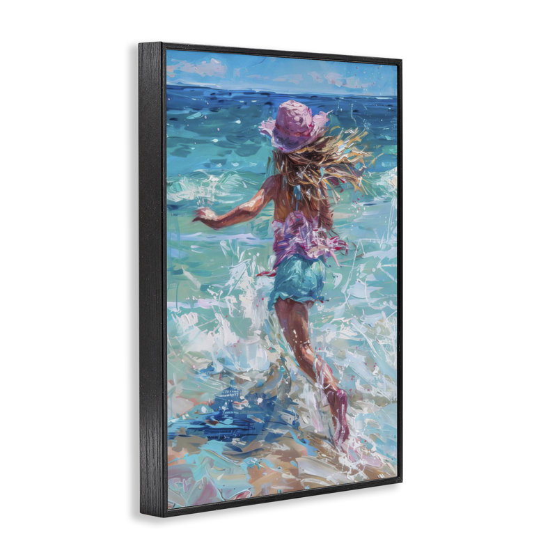 «Summer Beach Fun Girl», estampe numérique, design par LSR Design Studio, H 18 po x l 12 po, Giclée encadrée noir minuit