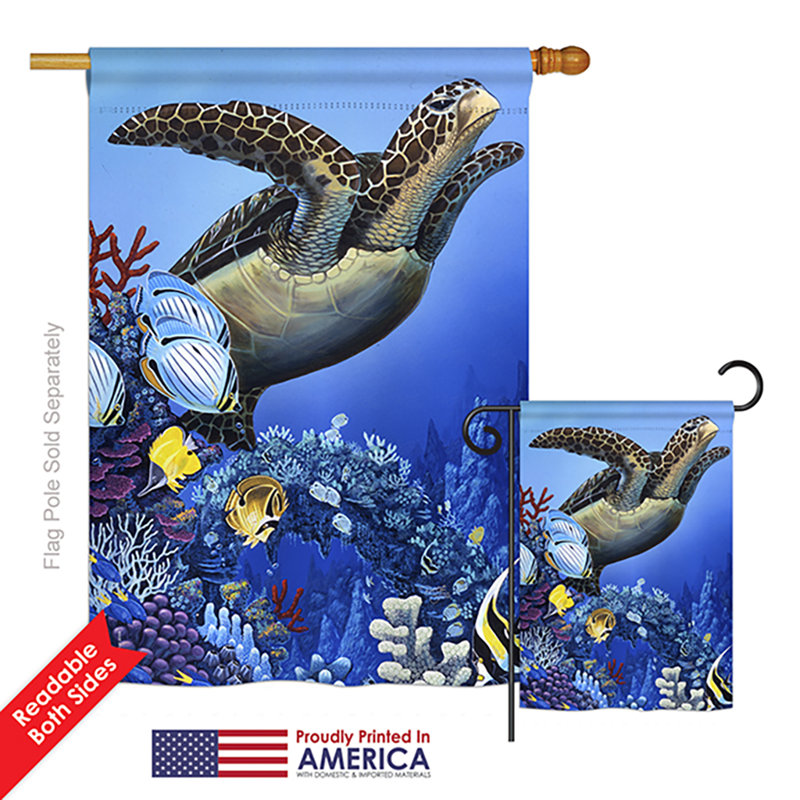 Vol de la tortue de mer par nature sauvage, polyester de 2 côtés 40 x 28 po ensemble de drapeau