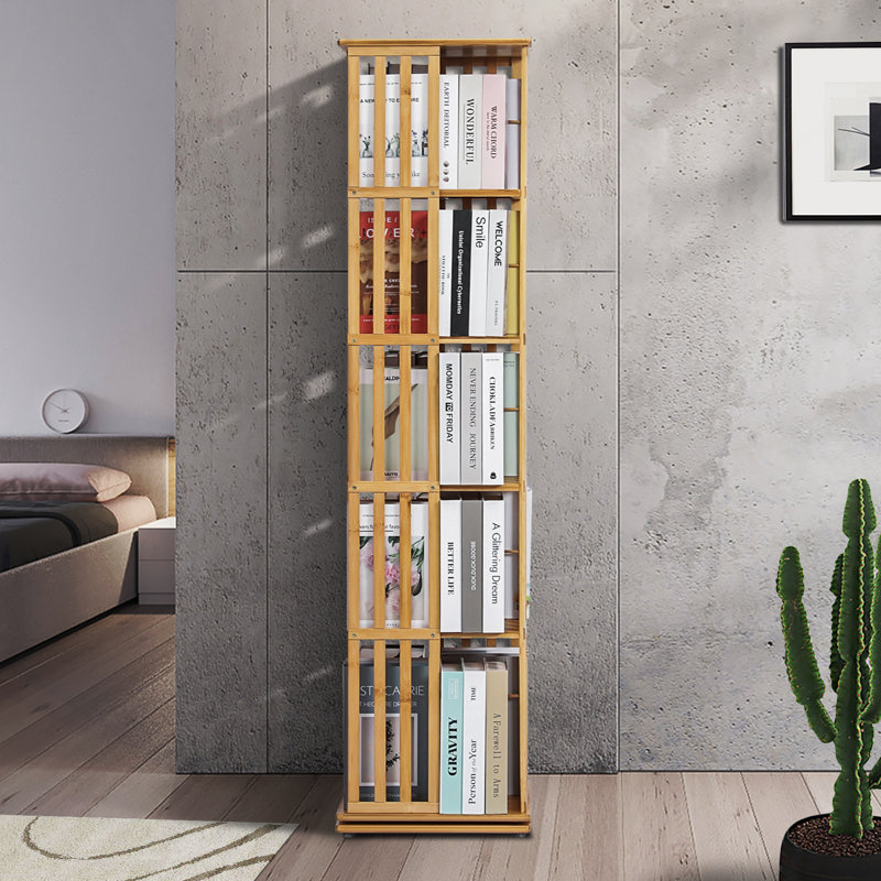 Natural Bamboo 5-Tier Rotating Corner Bookcase