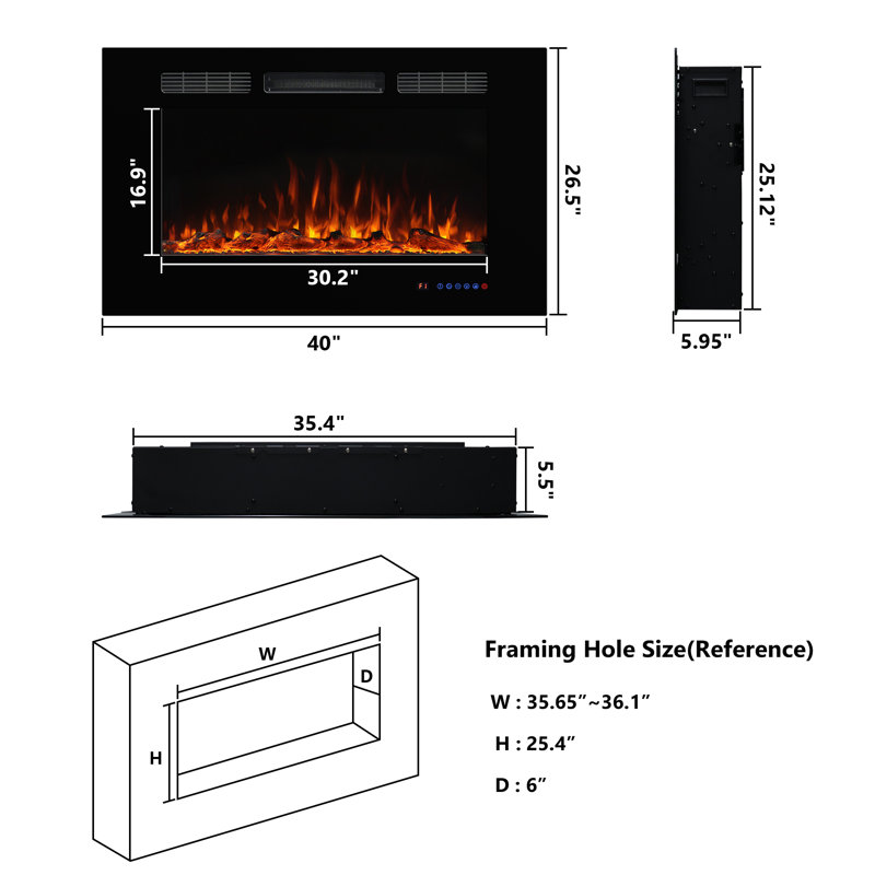 Aaeryn 84 inches Recesses and Wall Mounted Electric Fireplace inserts, 26.5" H x 40" W x 5.95" D