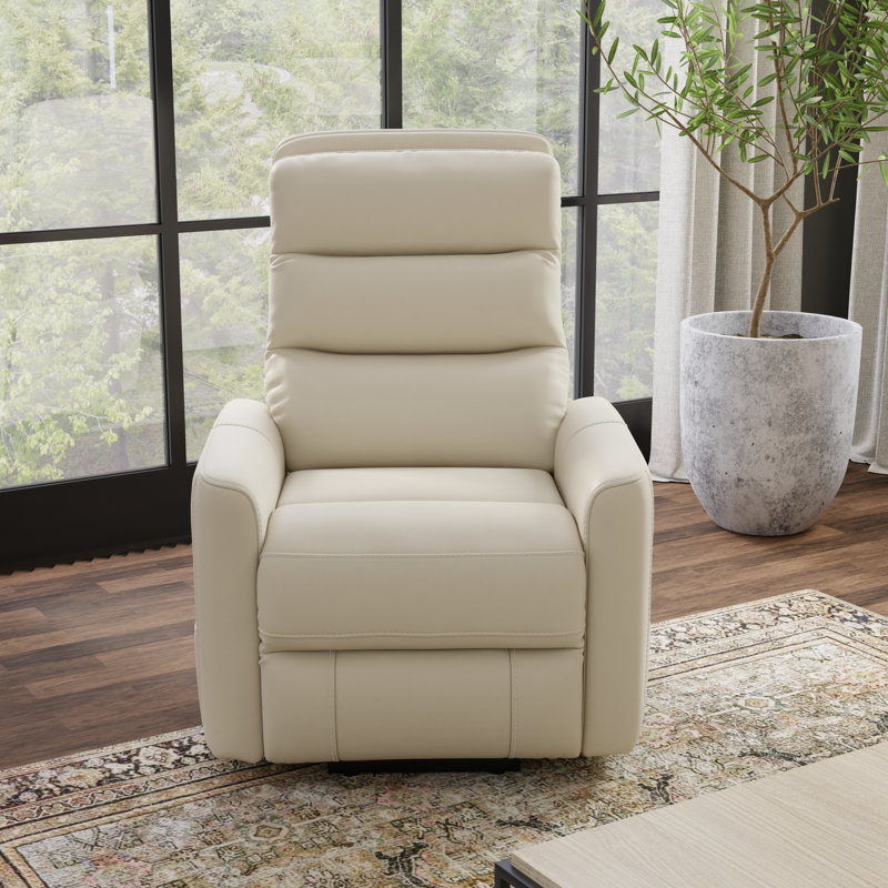 Fauteuil inclinable électrique en faux cuir Latitude Run Oyster avec chargement USB et rangement latéral, Blanc