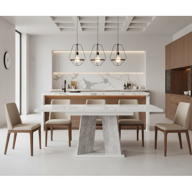 Extendable Dining Table Alekzander, White/Light Grey