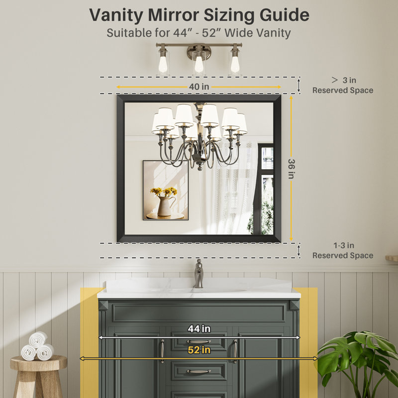 Modern & Contemporary Beveled Metal Framed Rectangular/Square Bathroom Vanity Mirrors with HD Tempered Glass, 40" x 36"