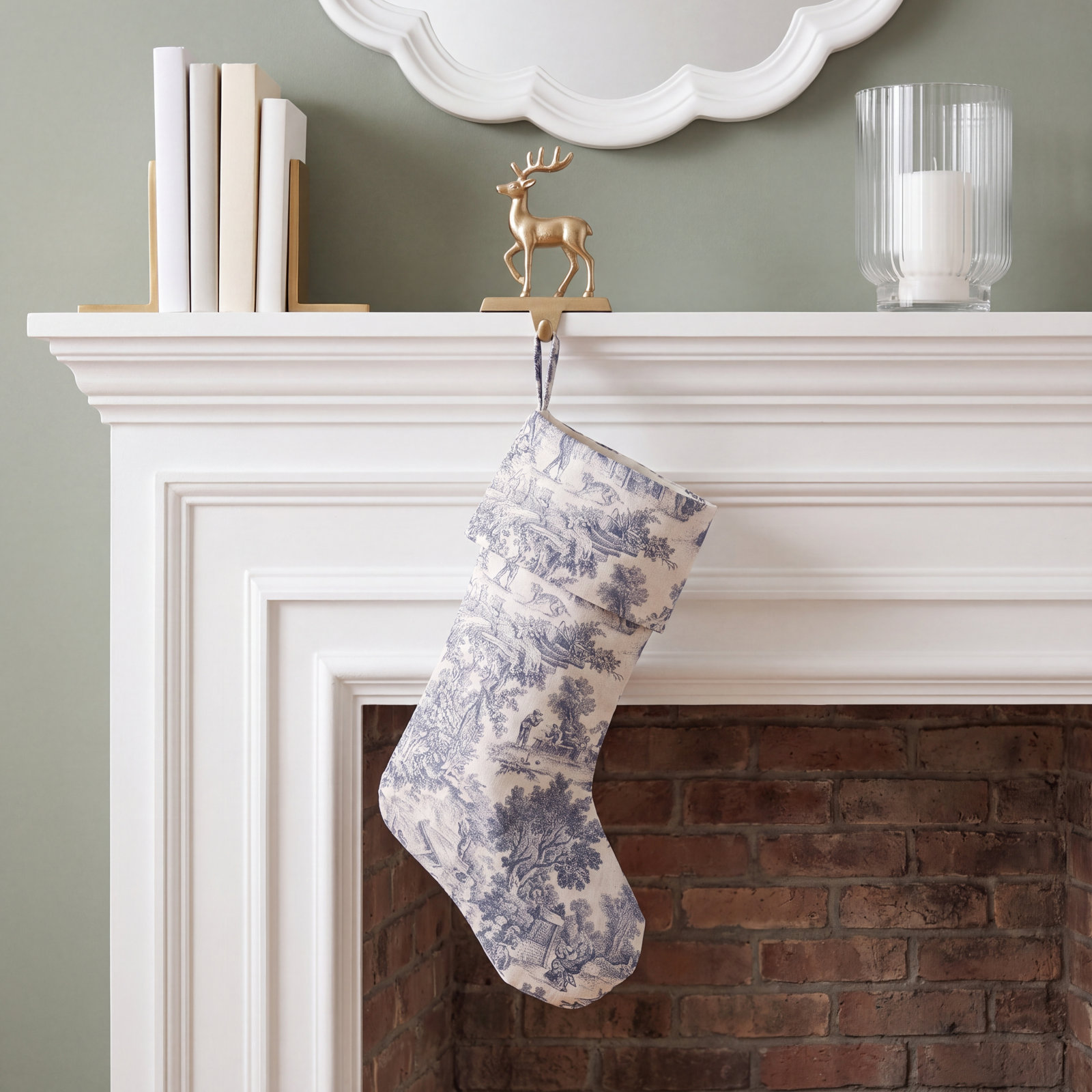 Toile Christmas Stocking, Navy