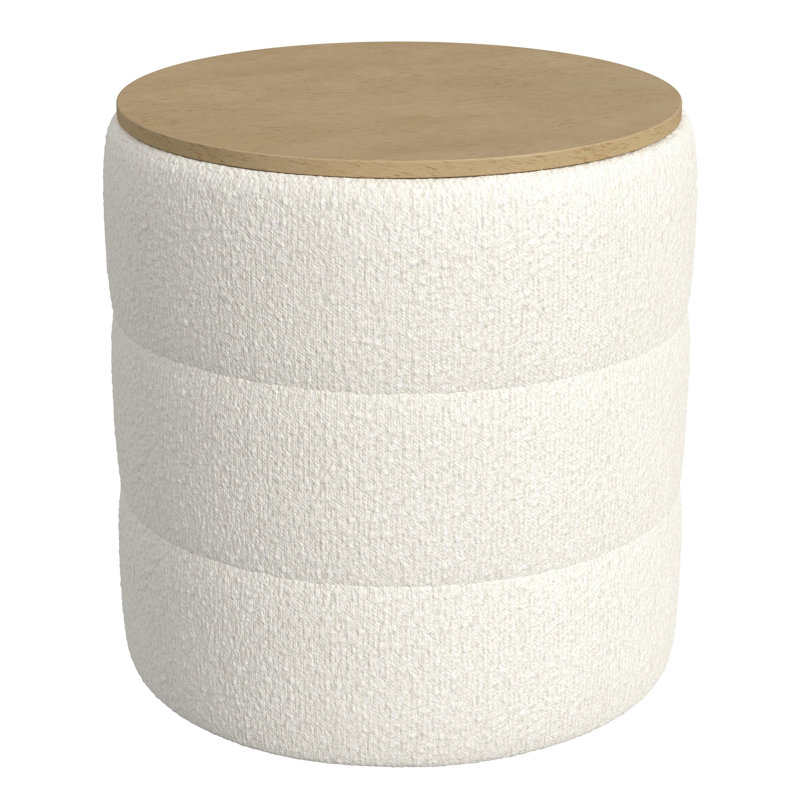 Homepop Channeled  Storage Ottoman With Tray Top, Cream Boucle