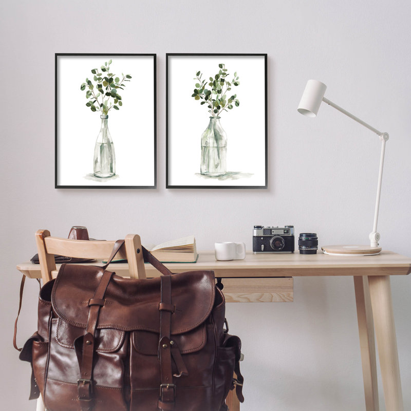 Eucalyptus Herbal Bouquet Arrangement Canvas Print Set with Black Frame