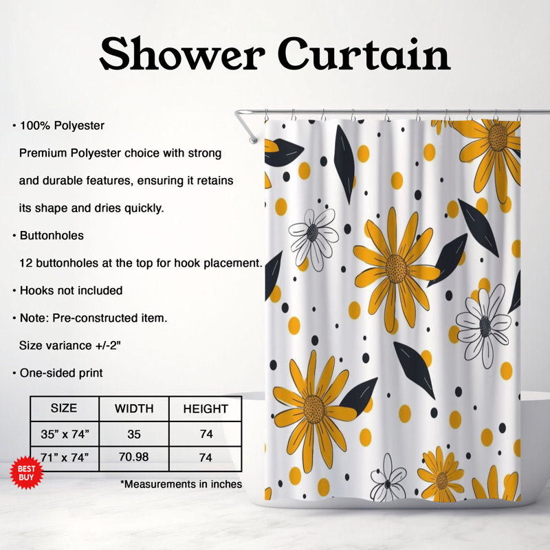 Rideau de douche Plaid Flower - Premium 99, H 74 po x l 71 po
