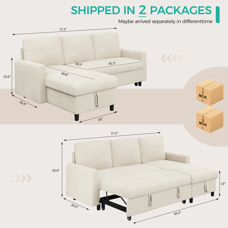 Canapé-lit convertible 77,2 po , Blanc beige