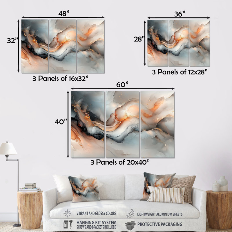 Abstrait marbre dans des tons roses et bleus - ensemble de décoration murale en marbre, H 28 po x l 36 po x P 1 po