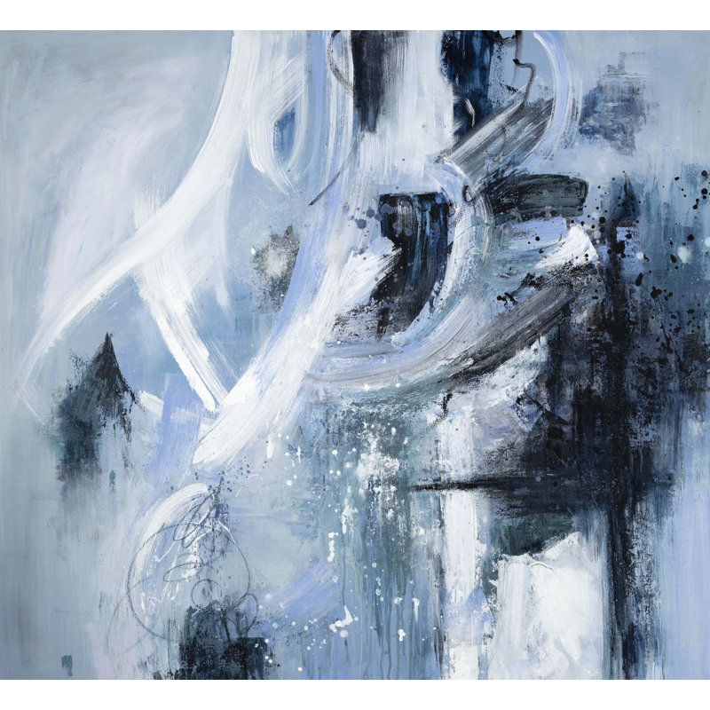Blue And Black Abstract Print by Yaffa G, 36" H x 40" W x 2" D, Blue, Wrapped Canvas