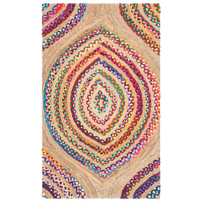 Abhay Hand Woven Jute/Chindi Geometric Rug in Natural