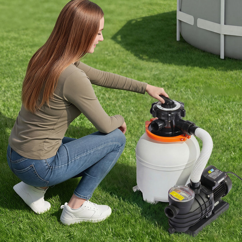 Pompe à sable de 13 po pour piscine hors terre, 0,75 HP 3500 GPH, pompe à sable pour piscine avec noyau pré-assemblé et conception résistante aux fuites, valve à 6 voies, filtration à haute efficacité pour piscine