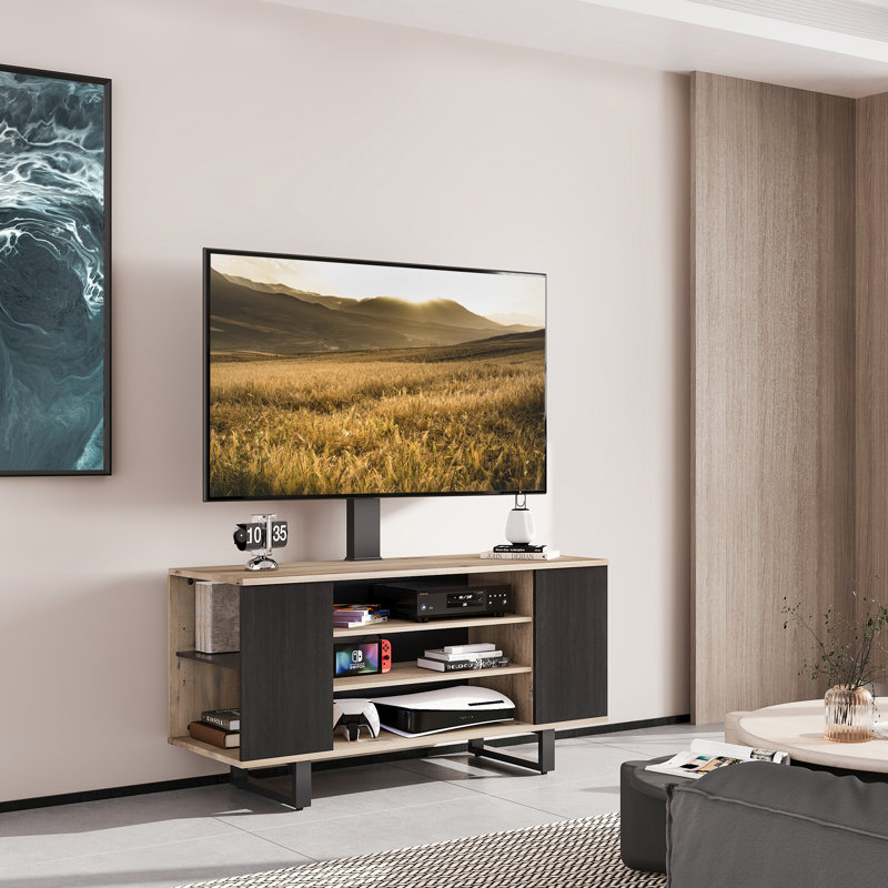 Tv Stand With Mount For 32-70 Inch Tvs With Wood Console