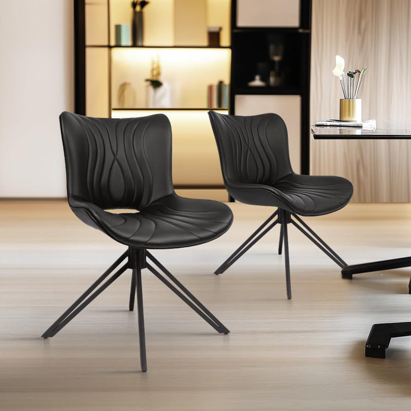 Chaises de salle à manger pivotantes rembourrées, Noir, noir, noir, noir