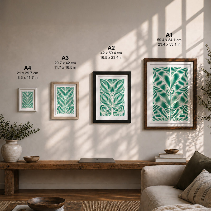 Mirrored Fern Study Botanical - Framed Print, Walnut, A1 - 84.1 x 59.4 cm