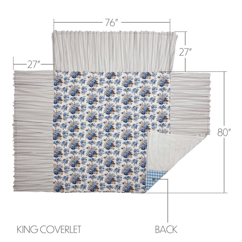 Annie Floral Standard Cotton Reversible Coverlet, King Coverlet, Dusk Blue