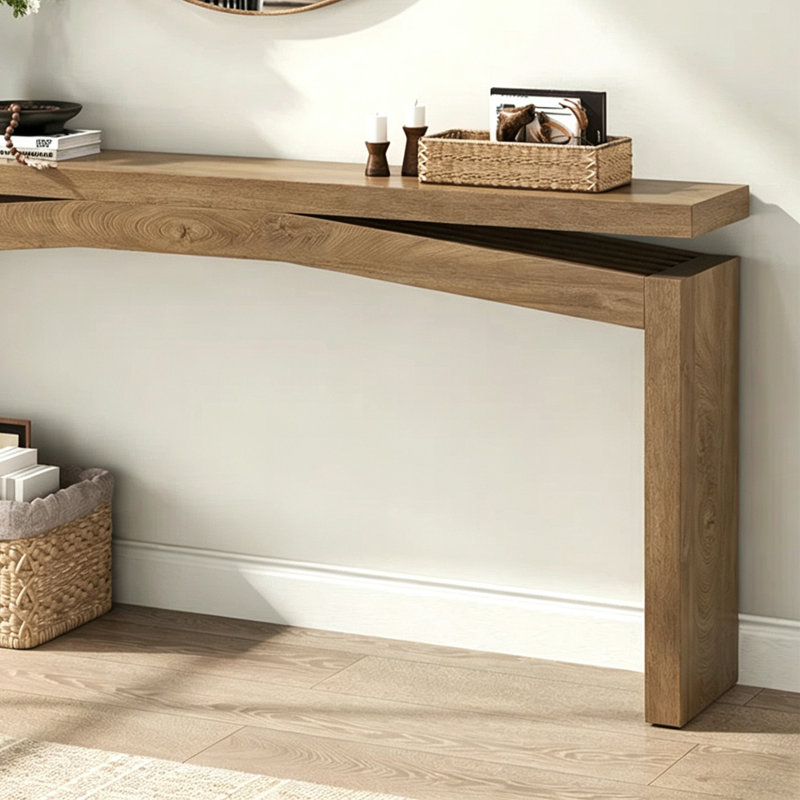 Console Mid-Century, H 31,5 po x l 70,9 po x P 11,8 po, Brun, Brun, Brun
