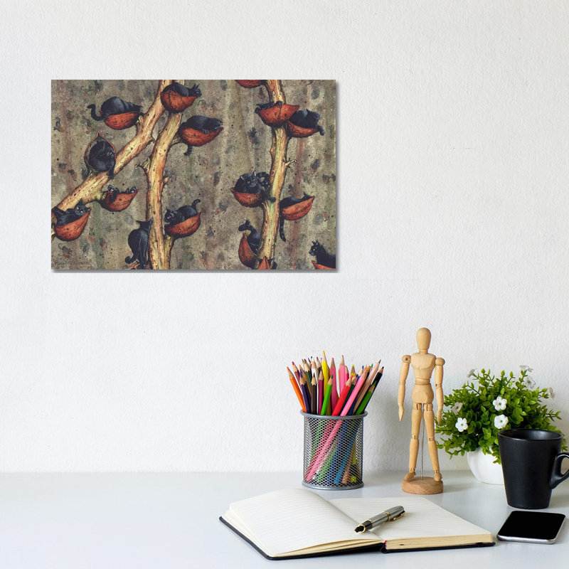 « Catkins » par Maggie Vandewalle-reproduction d’art, H 8 po x l 12 po x P 0,75 po, Toile tendue, Pas de tapis