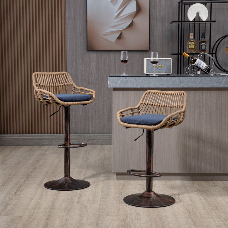 Tabourets de bar pivotants de style moderne (ensemble de 2) chaises à hauteur de comptoir réglable avec repose-pieds, Bleu