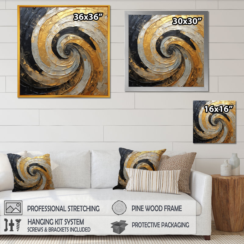 «Beige Black Minimalisme», art mural spirales abstraites, Impression sur dorée toile encadrée, H 30 po x l 30 po x P 1 po
