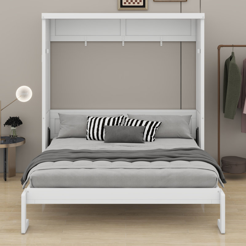 Lit escamotable compact se pliant dans une armoire pour les petits espaces, White, Full / Double