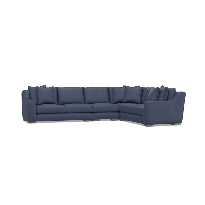 Sectional, Blue Polyester, 35" H x  140" W x 110" D, Right Hand Facing