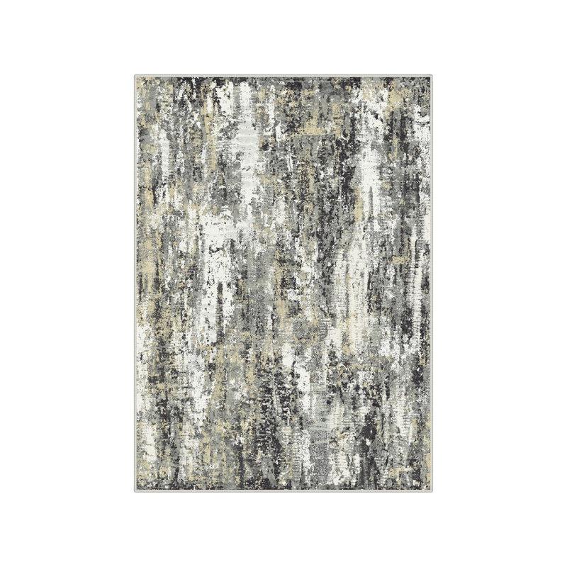 Modern Abstract Grey Black 5 X 7 Ft Rug for Living Room & Entryway