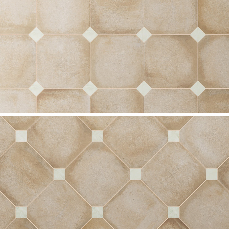 Laverton Octagon W/Taco 7-7/8 In. X 7-7/8 In. Porcelain Floor And Wall Tile, Dark Beige/White