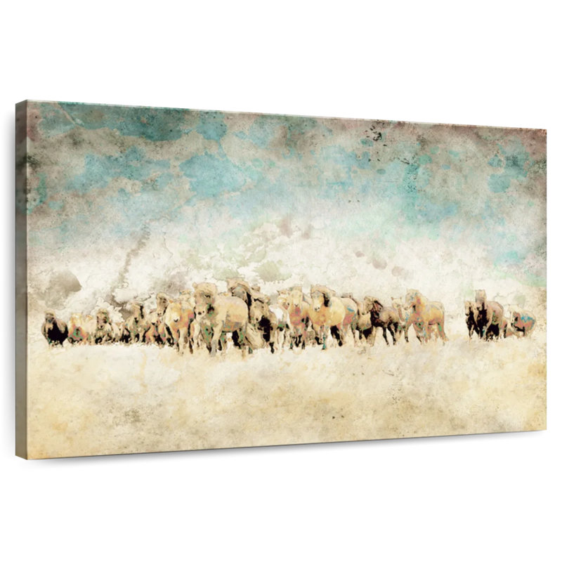 Brampt chevauchant des chevaux, H 32 po x l 48 po