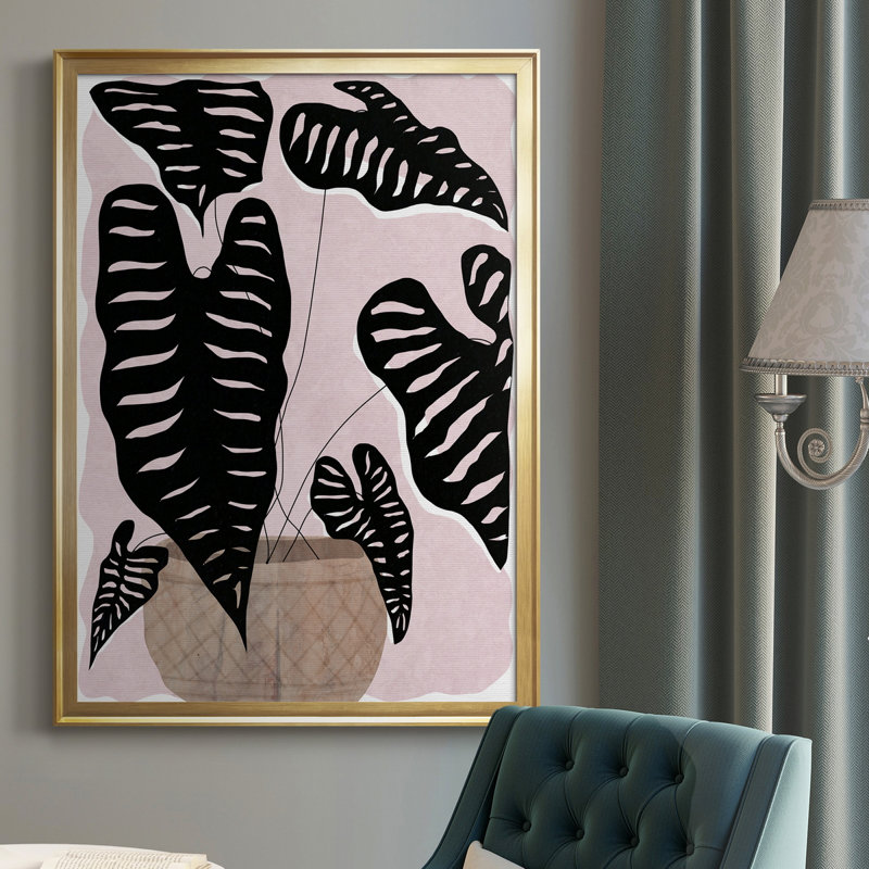 Plante en pot II - peinture sur toile encadrée, H 30,5 po x l 42,5 po x P 1,5 po, Or